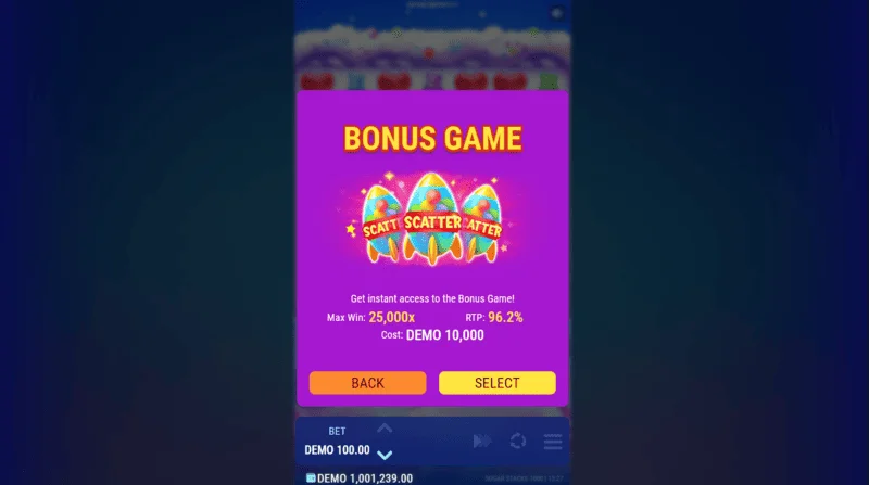 Sugar Stacks 1000 - bonus buy screen